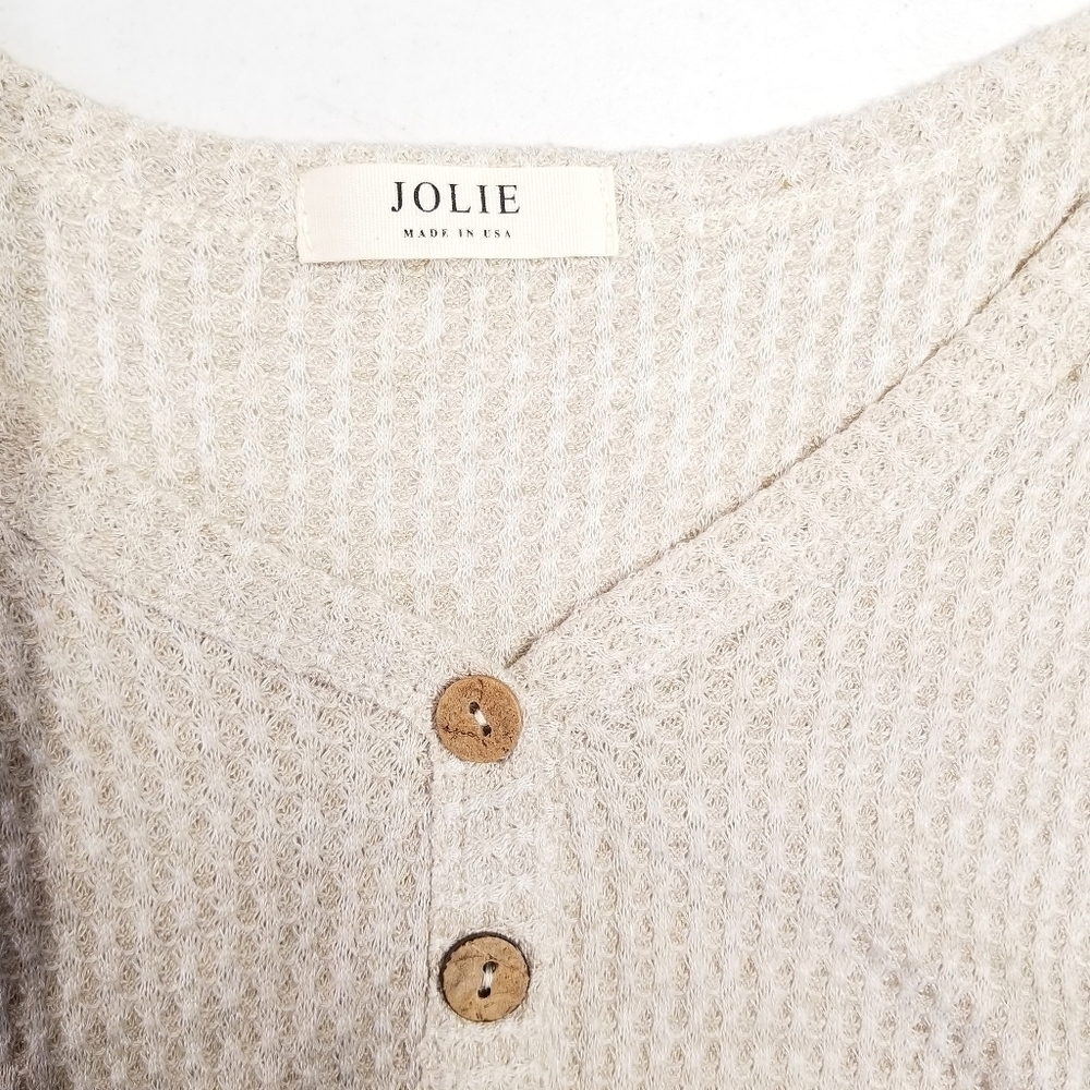 Jolie Beige Dolman Longsleeve Flared Hem Half Button Waffle Thin Top , 1XL - Picture 6 of 11